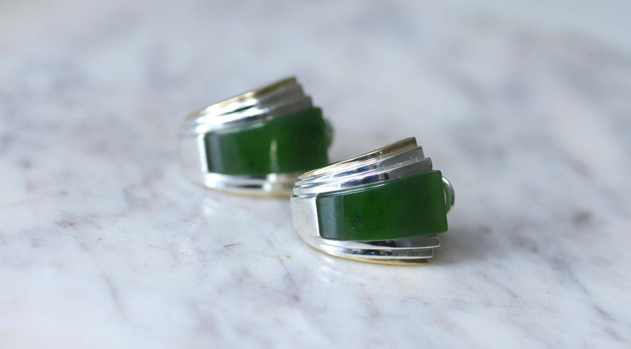 Puiforcat Earrings by André Vassort Jade on Gold and Silver - Galerie Pénélope