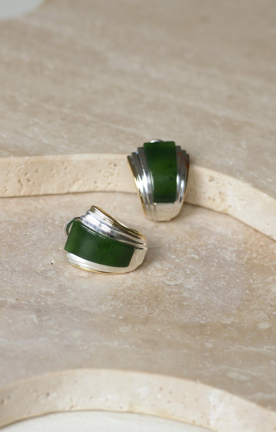 Puiforcat Earrings by André Vassort Jade on Gold and Silver - Galerie Pénélope
