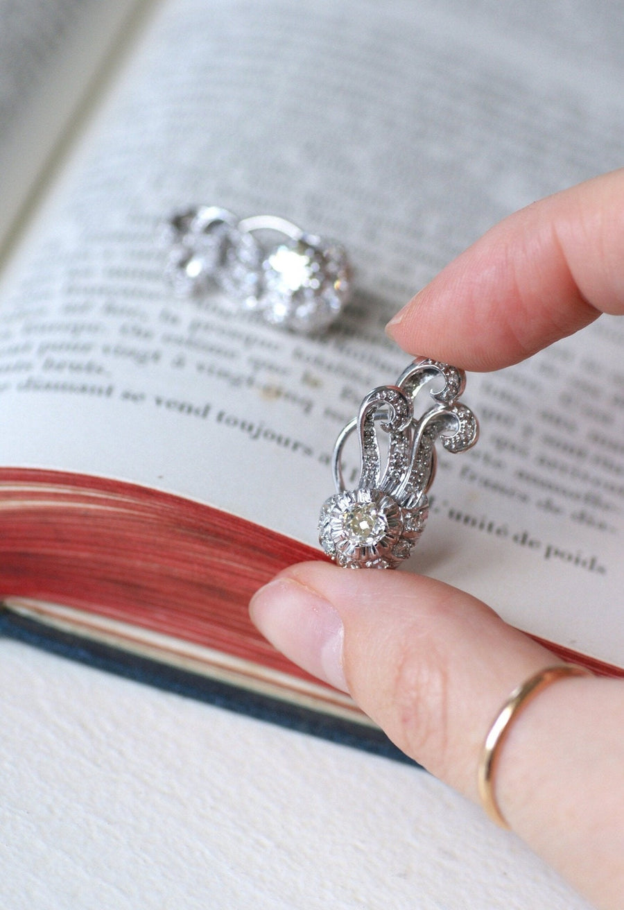 Retro Diamond Earrings 1.55 Cts - Galerie Pénélope