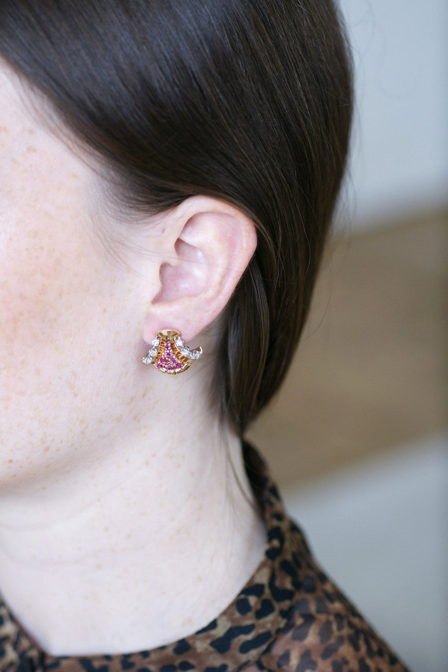 Retro Rose Gold, Ruby and Diamond Earrings - Galerie Pénélope