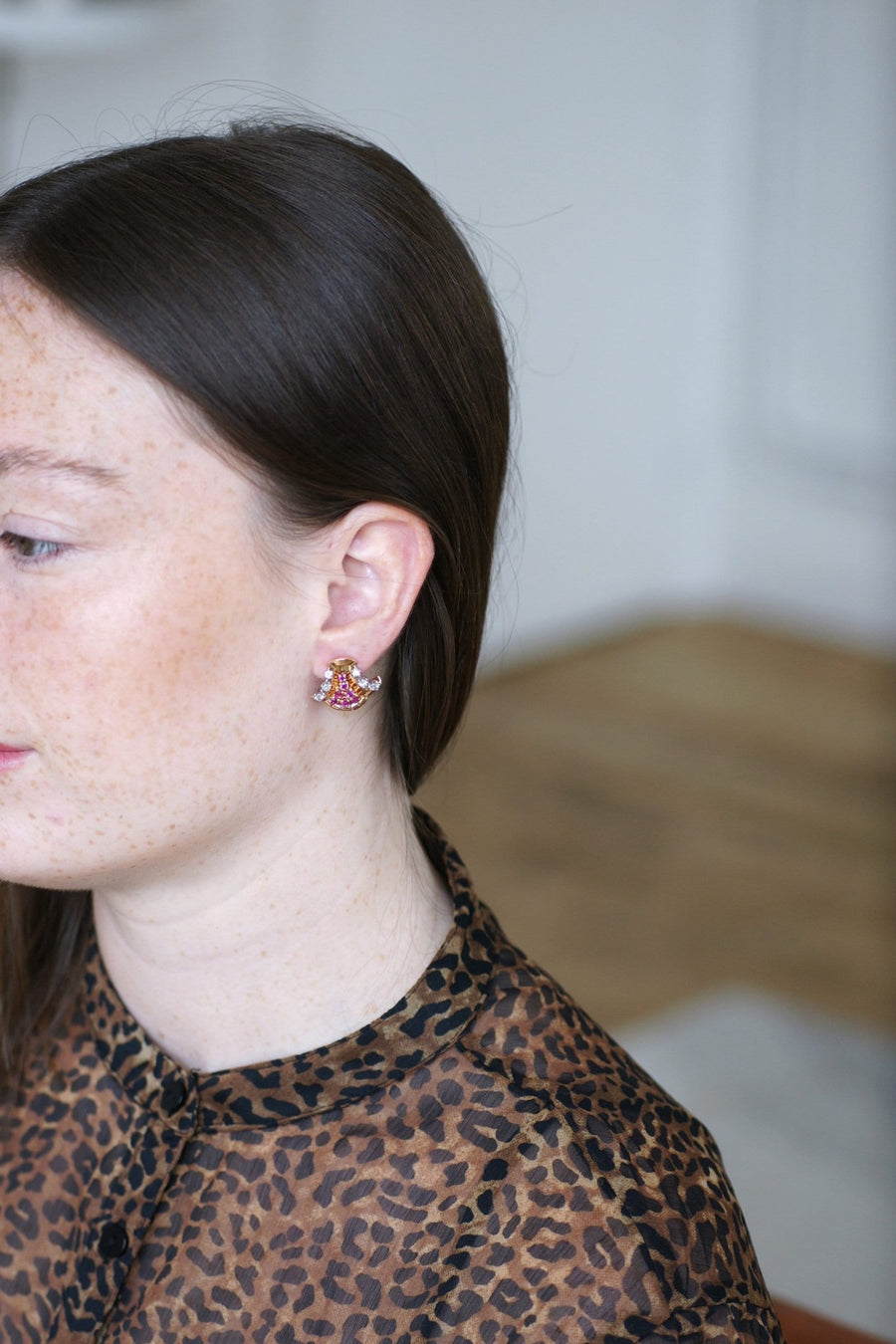 Retro Rose Gold, Ruby and Diamond Earrings - Galerie Pénélope