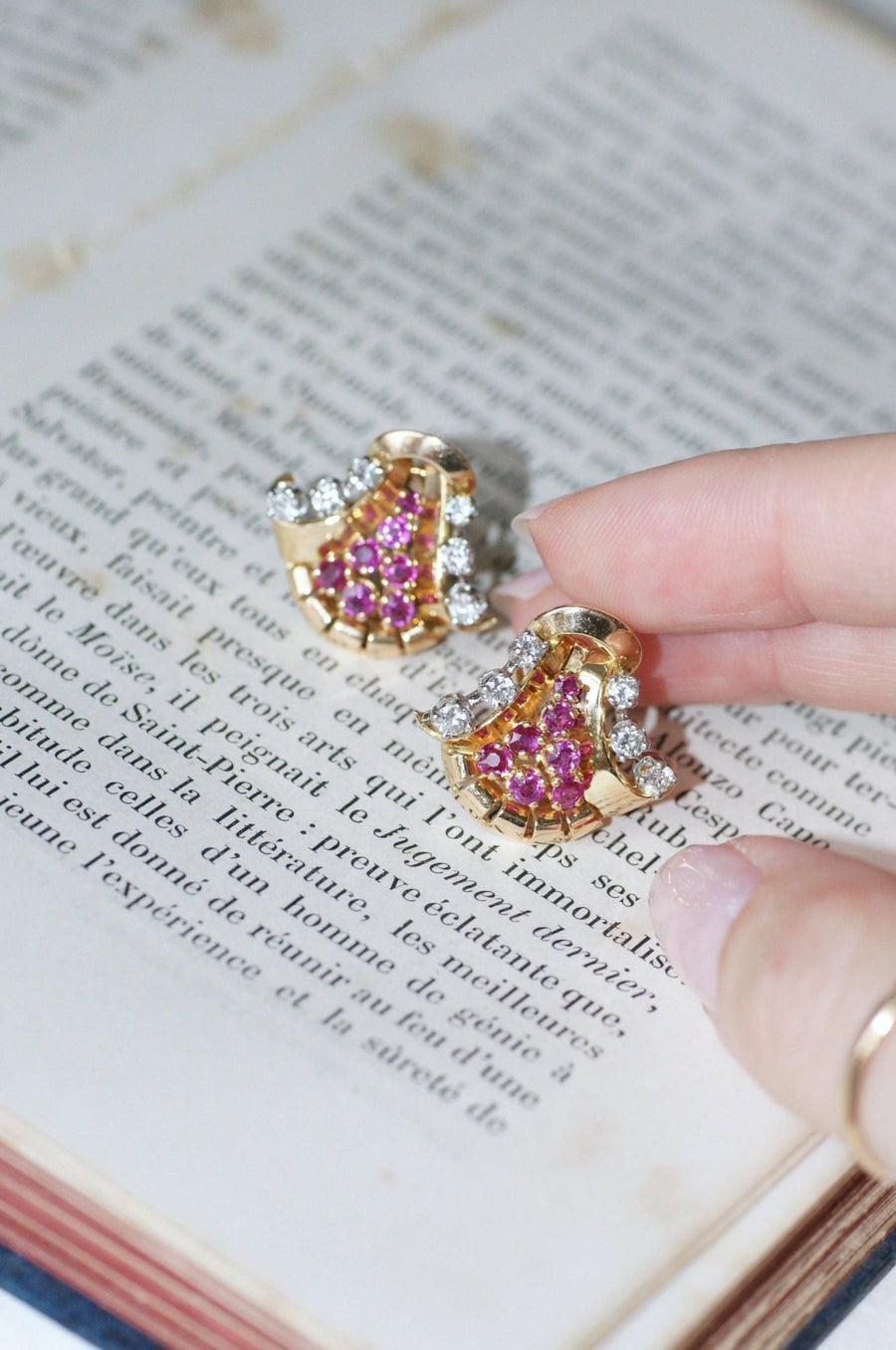 Retro Rose Gold, Ruby and Diamond Earrings - Galerie Pénélope