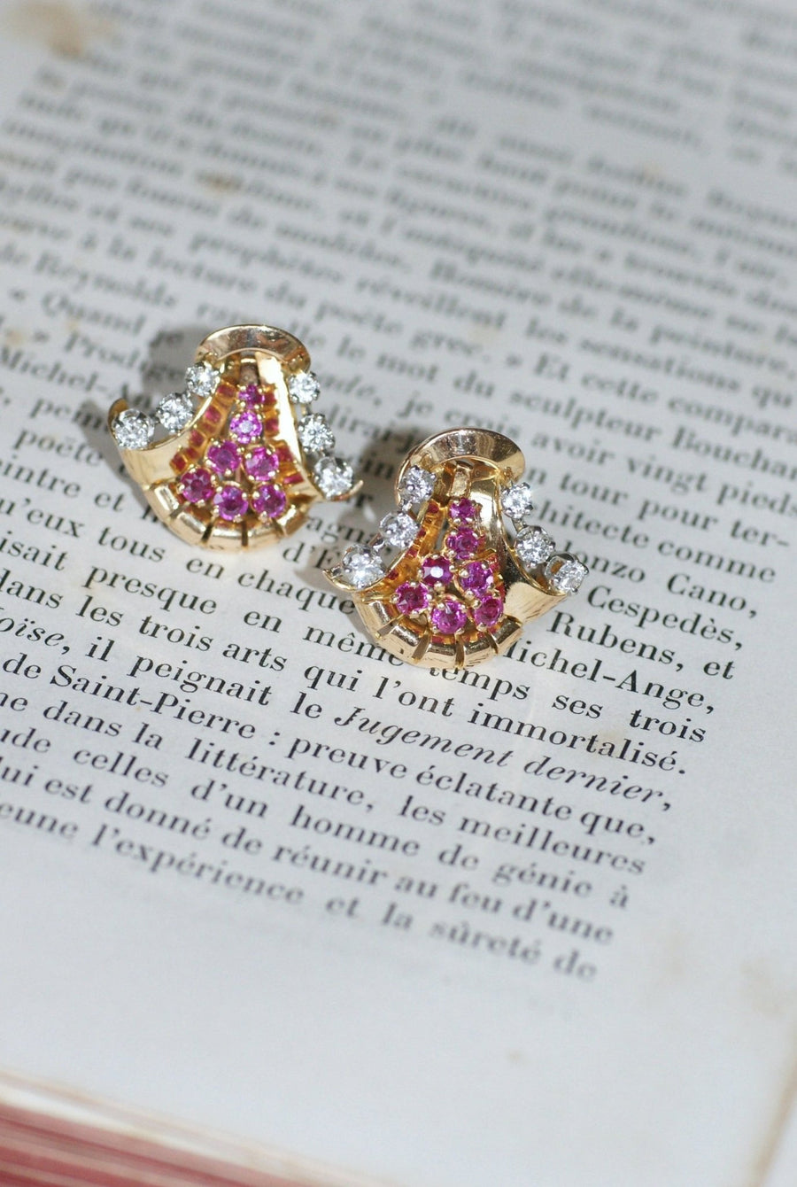 Retro Rose Gold, Ruby and Diamond Earrings - Galerie Pénélope