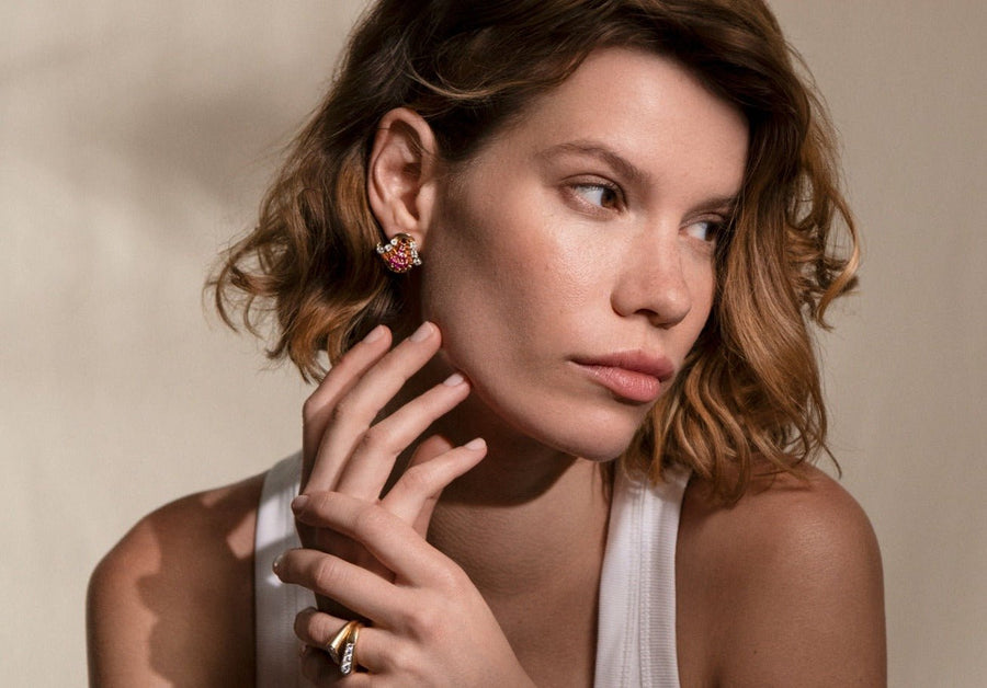 Retro Rose Gold, Ruby and Diamond Earrings - Galerie Pénélope