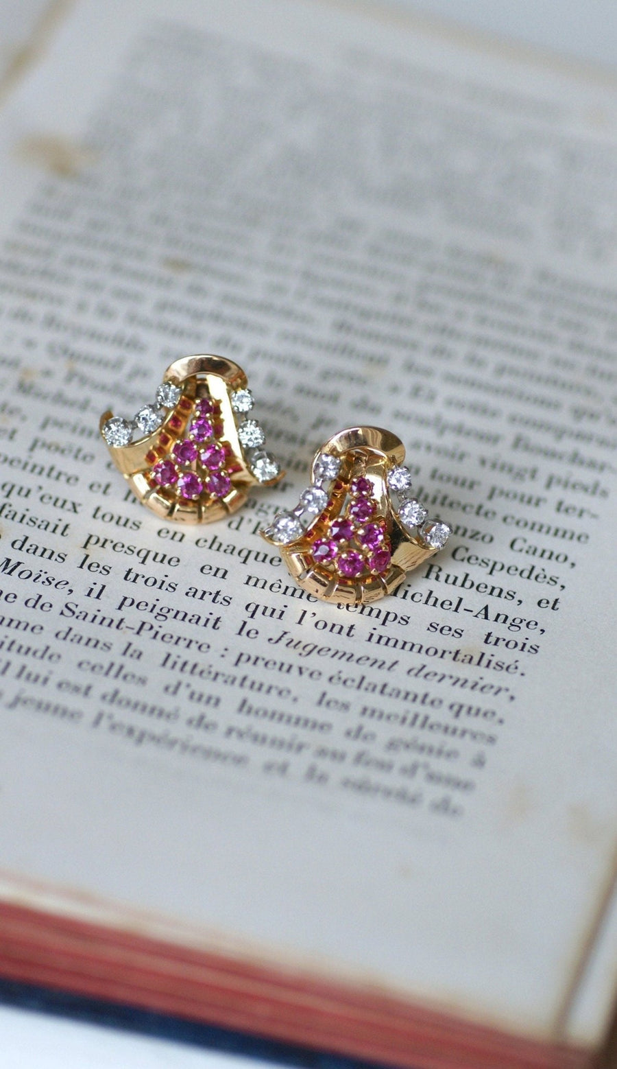 Retro Rose Gold, Ruby and Diamond Earrings - Galerie Pénélope
