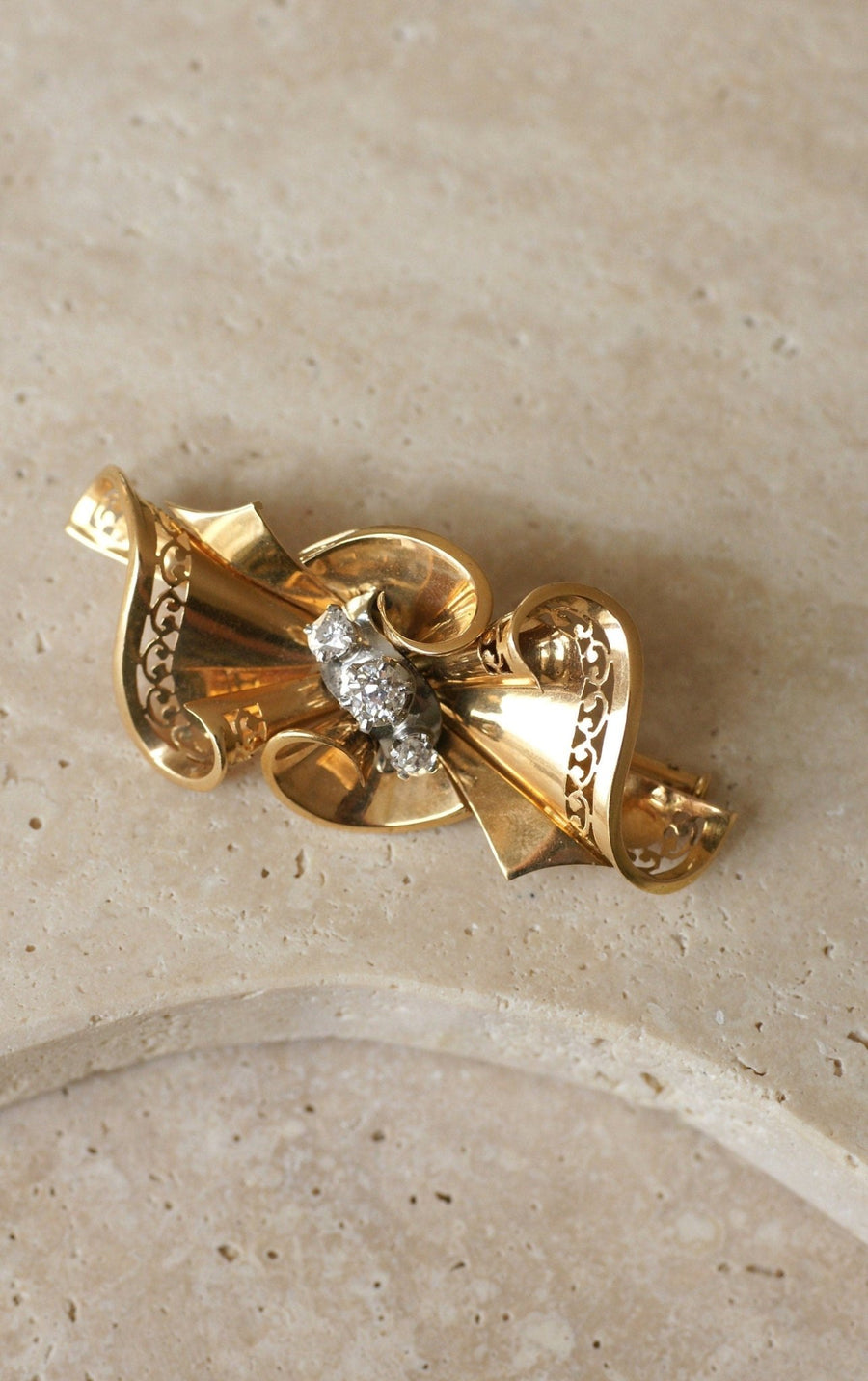 50's Diamond Knot Brooch Rose Gold - Galerie Pénélope