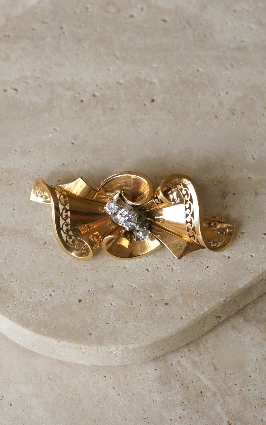 50's Diamond Knot Brooch Rose Gold - Galerie Pénélope