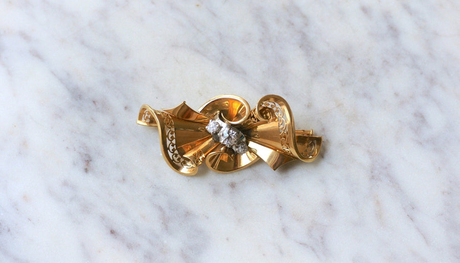 50's Diamond Knot Brooch Rose Gold - Galerie Pénélope