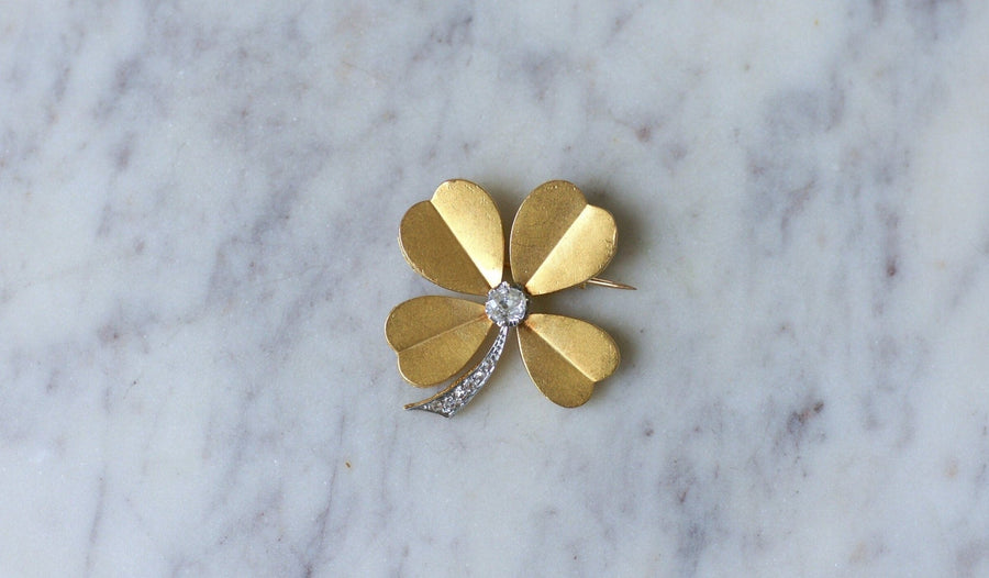 Clover Brooch Diamonds on Yellow Gold - Galerie Pénélope