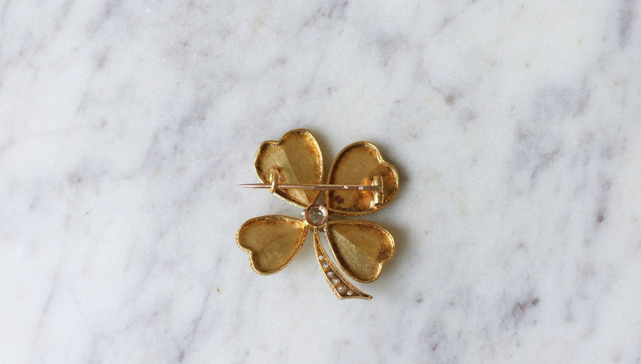 Clover Brooch Diamonds on Yellow Gold - Galerie Pénélope