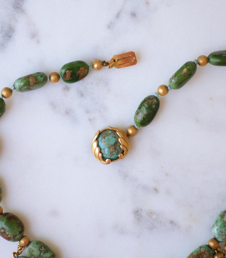 Antique Neo Egyptian Yellow Gold and Turquoise Necklace - Galerie Pénélope