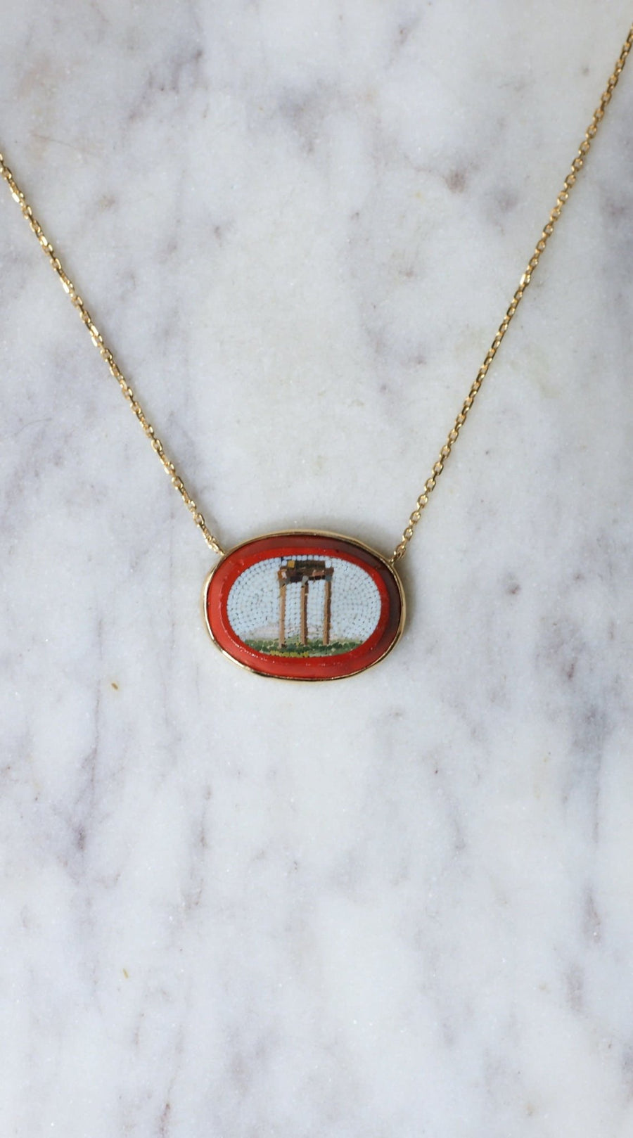 Yellow gold antique temple micro mosaic pendant necklace - Galerie Pénélope