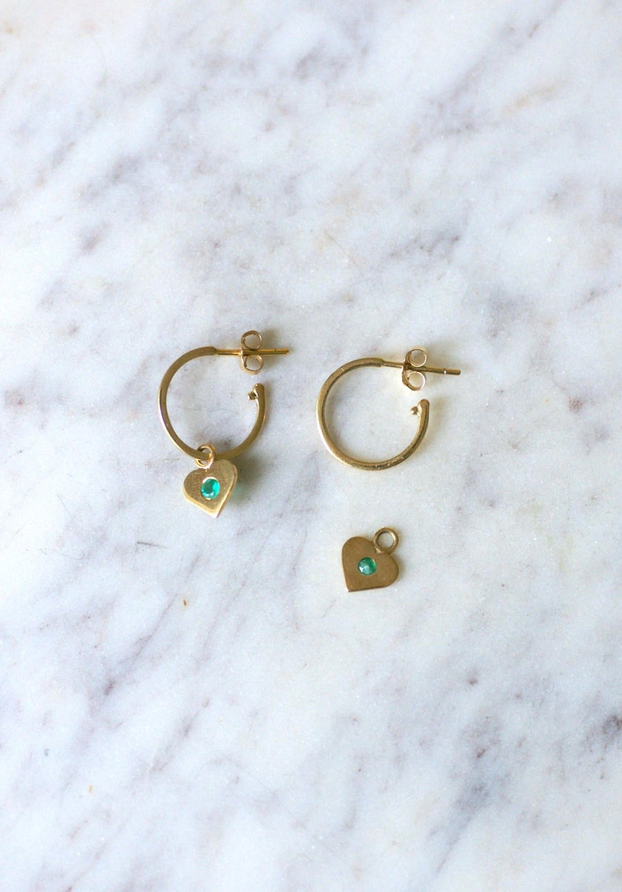 Yellow Gold Colombian Emerald Heart Creoles - Galerie Pénélope