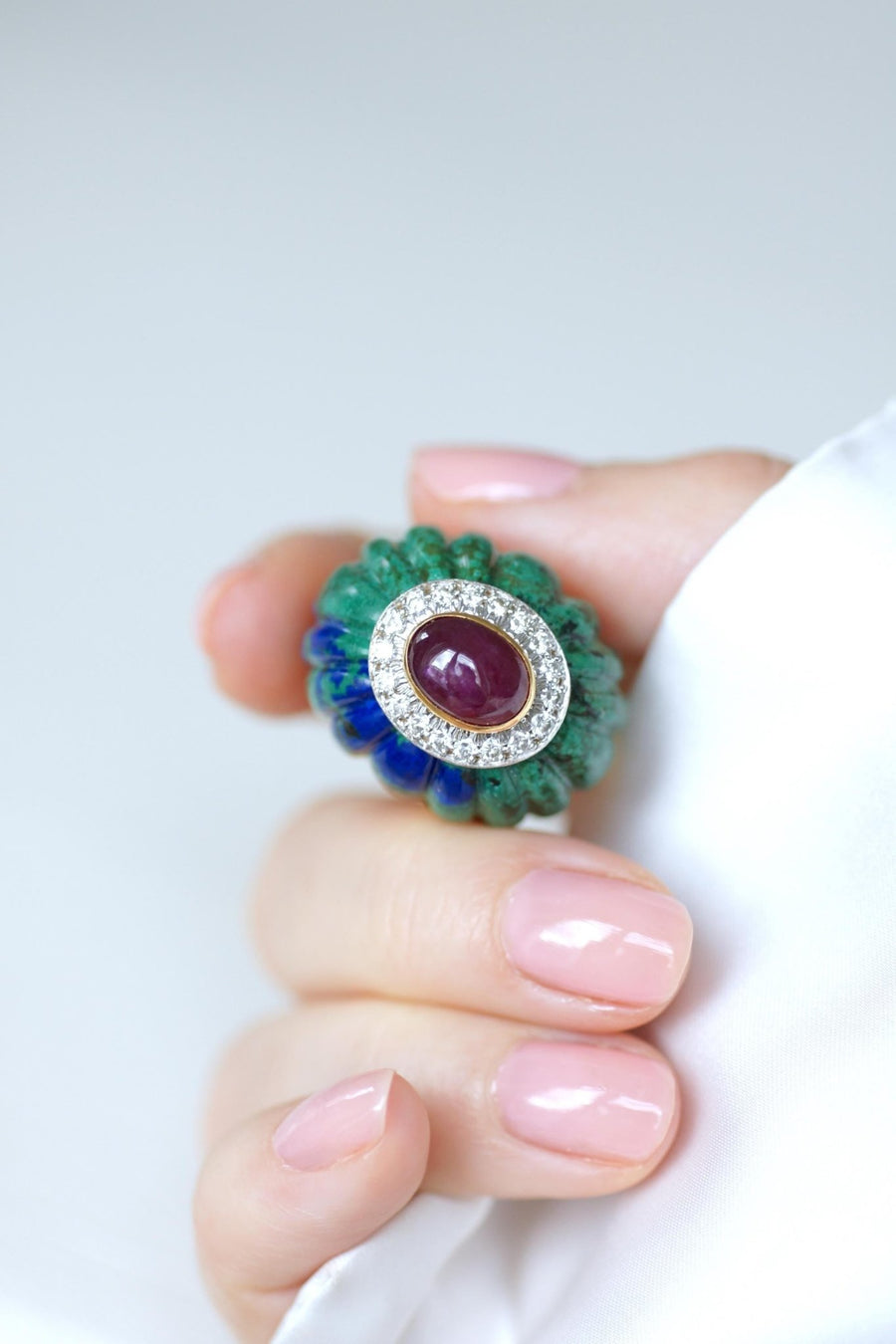 David Webb Ring Azurmalachite, Ruby, and Diamonds - Galerie Pénélope