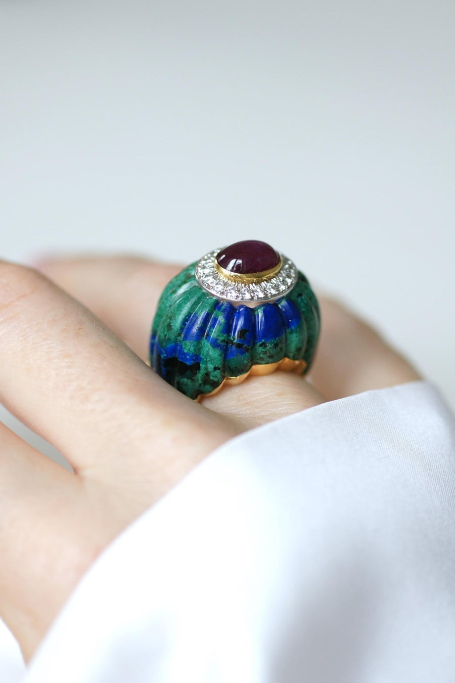 David Webb Ring Azurmalachite, Ruby, and Diamonds - Galerie Pénélope