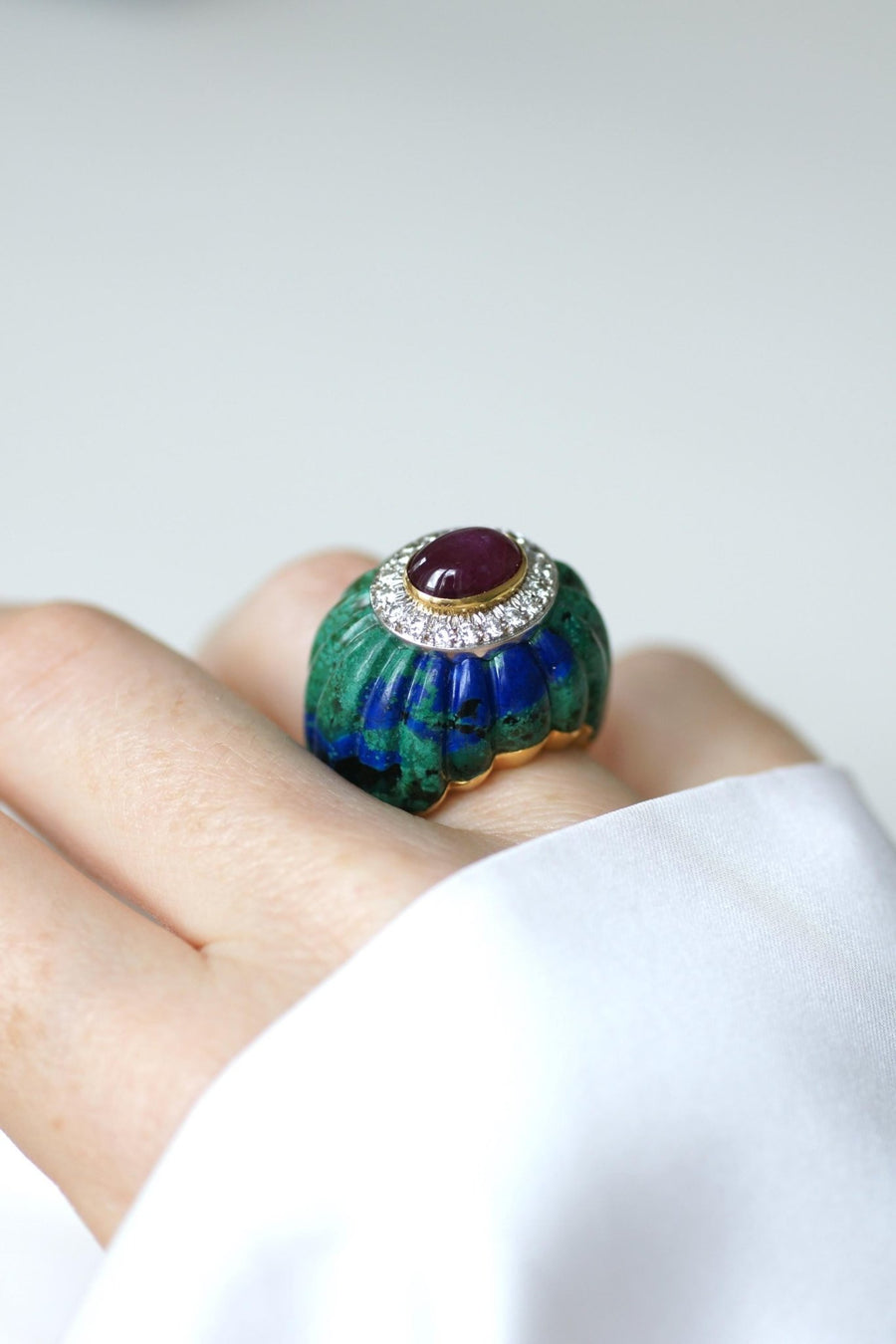 David Webb Ring Azurmalachite, Ruby, and Diamonds - Galerie Pénélope