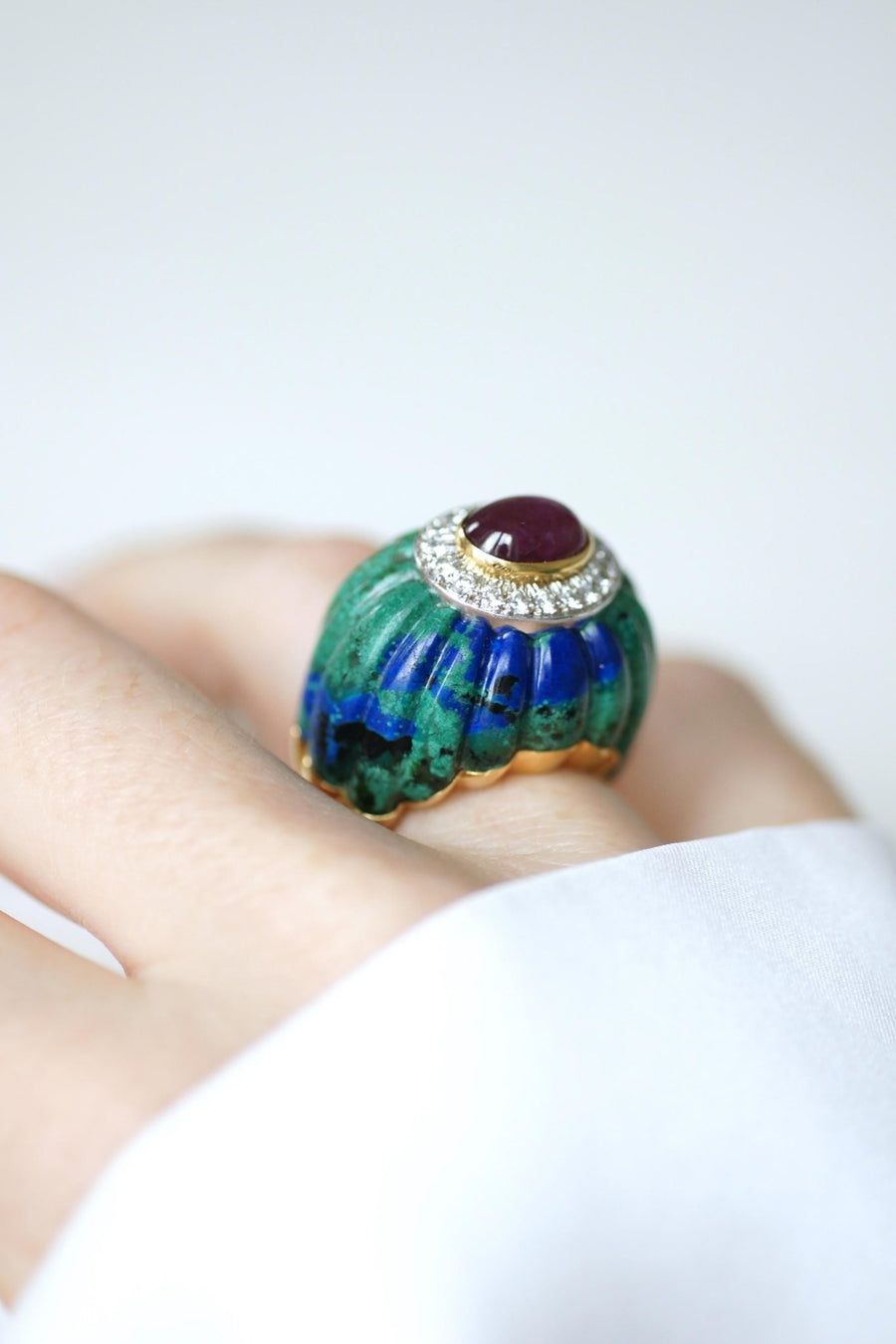 David Webb Ring Azurmalachite, Ruby, and Diamonds - Galerie Pénélope