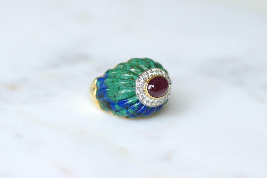 David Webb Ring Azurmalachite, Ruby, and Diamonds - Galerie Pénélope