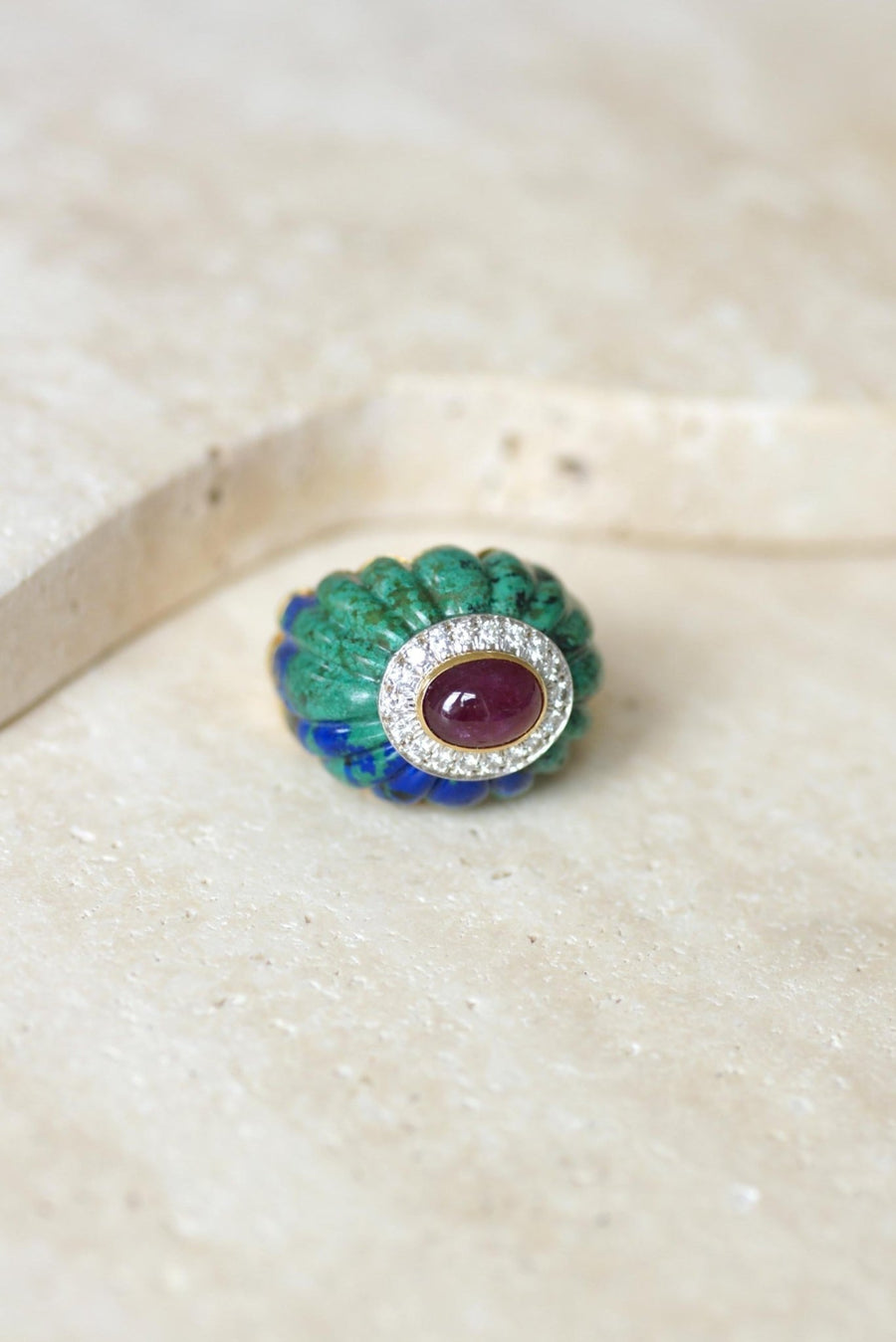 David Webb Ring Azurmalachite, Ruby, and Diamonds - Galerie Pénélope
