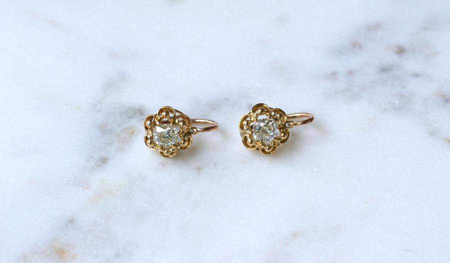Dormeuses Diamants Taille Ancienne Coussin 1.40 Cts - Penelope Gallery
