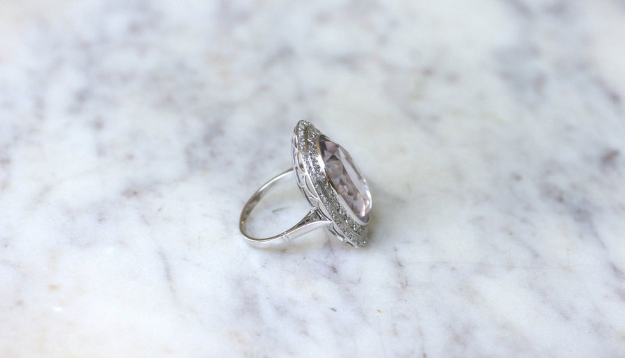 Large Art Deco Amethyst and Diamond Ring - Galerie Pénélope