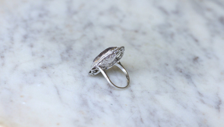 Large Art Deco Amethyst and Diamond Ring - Galerie Pénélope
