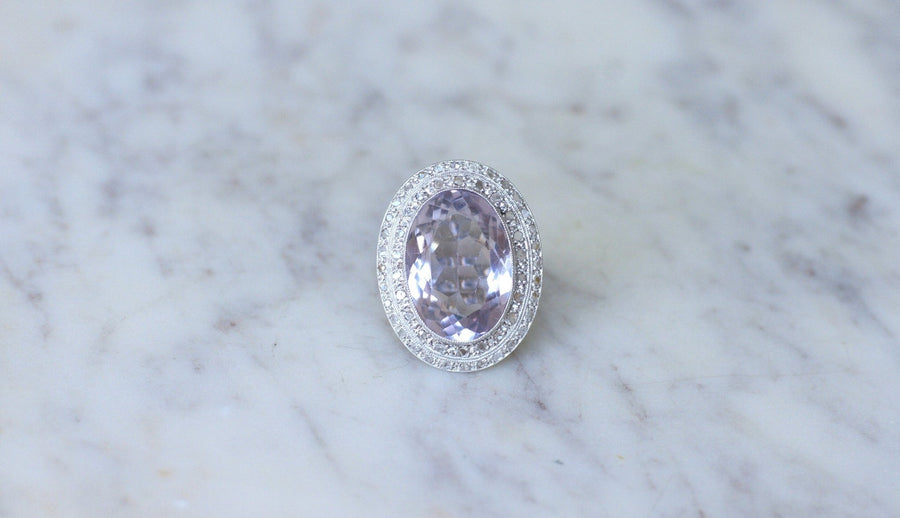Large Art Deco Amethyst and Diamond Ring - Galerie Pénélope
