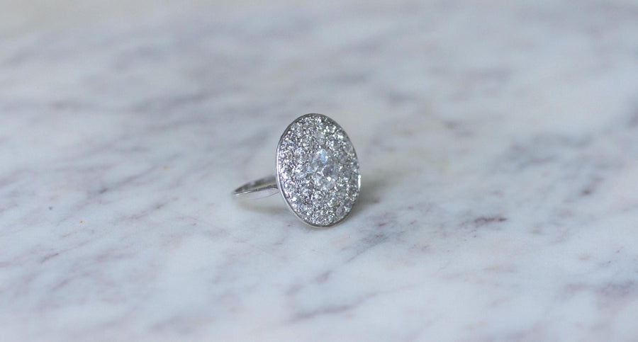 Large Art Deco Diamond Target Ring 4.16 Cts - Galerie Pénélope