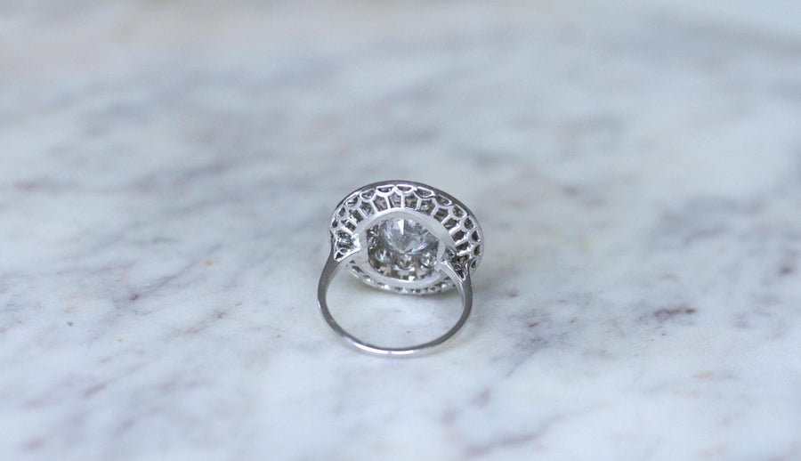 Large Art Deco Diamond Target Ring 4.16 Cts - Galerie Pénélope
