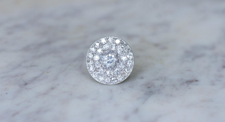 Large Art Deco Diamond Target Ring 4.16 Cts - Galerie Pénélope