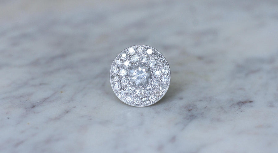 Large Art Deco Diamond Target Ring 4.16 Cts - Galerie Pénélope