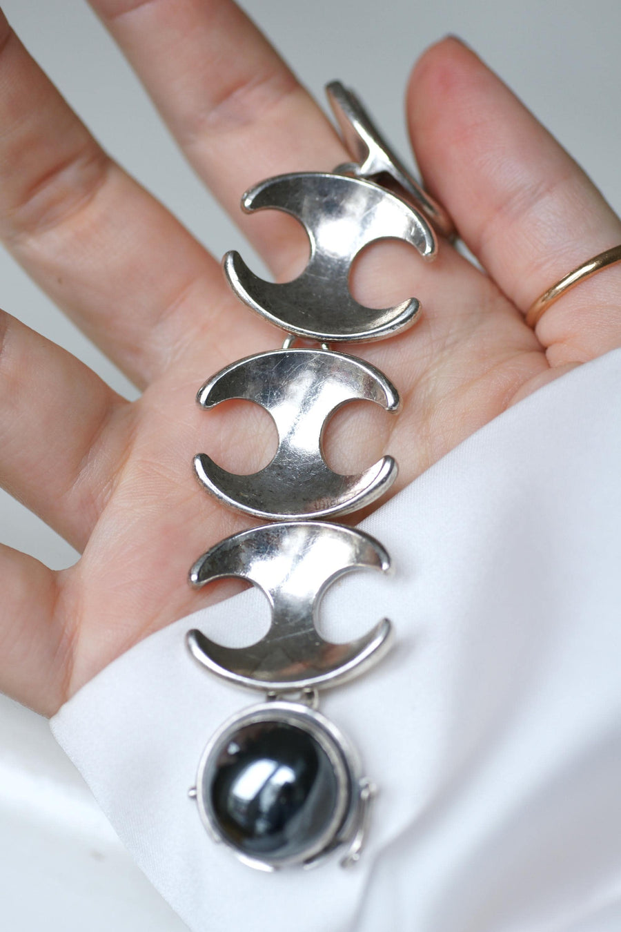Henning Koppel for Georg Jansen Silver Bracelet Articulated Hematite Clasp
