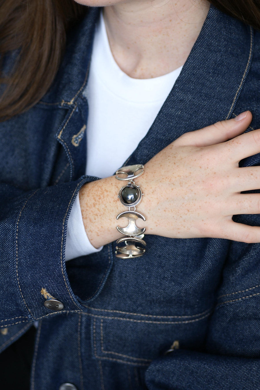 Henning Koppel for Georg Jansen Silver Bracelet Articulated Hematite Clasp