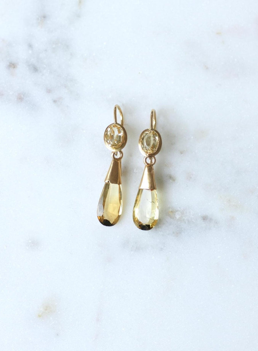 Earrings Citrine Drop on Yellow Gold