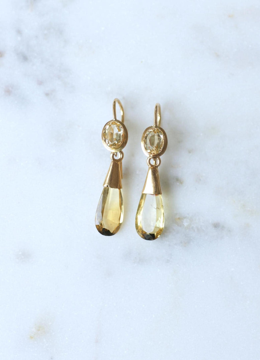 Earrings Citrine Drop on Yellow Gold