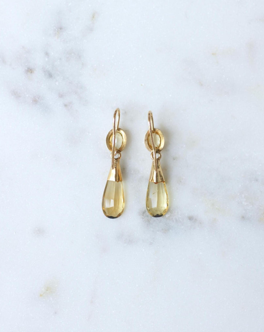Earrings Citrine Drop on Yellow Gold