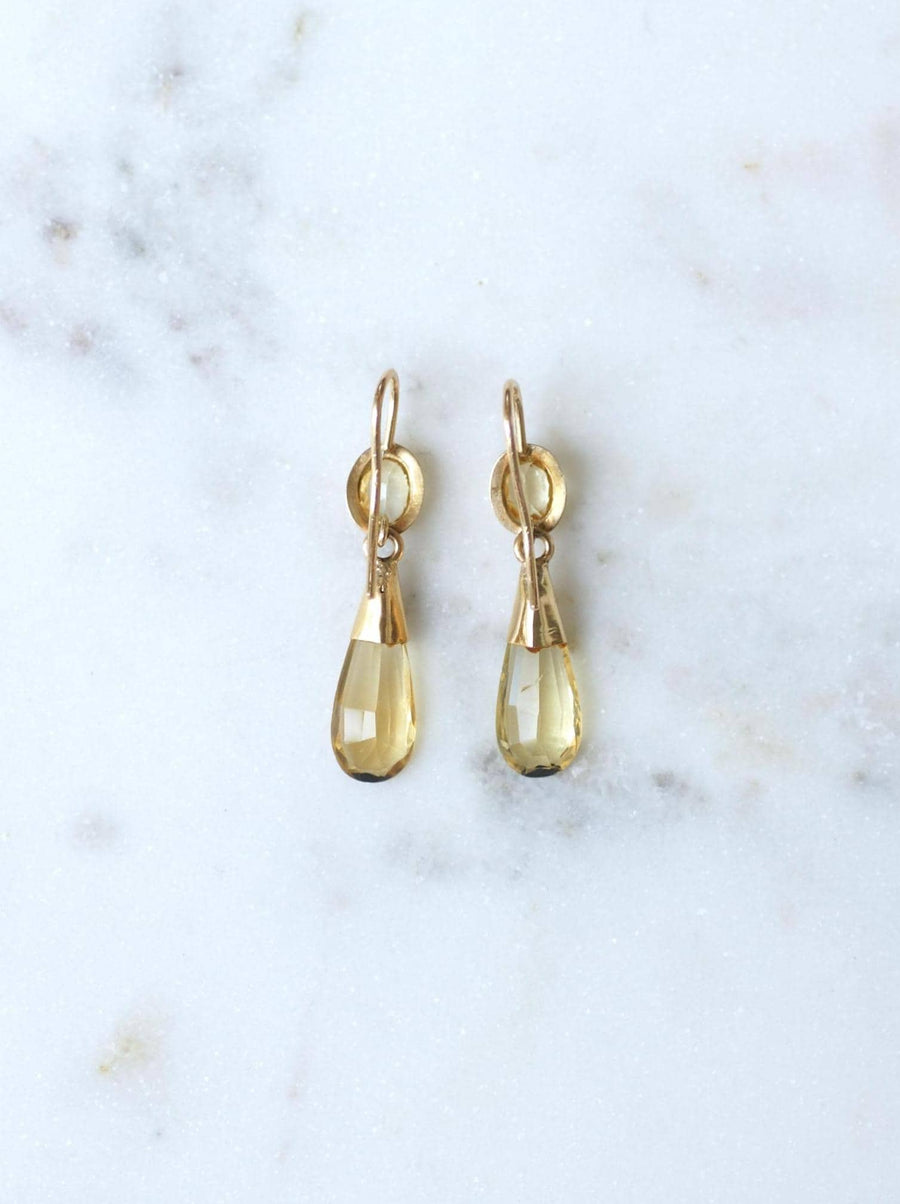Earrings Citrine Drop on Yellow Gold