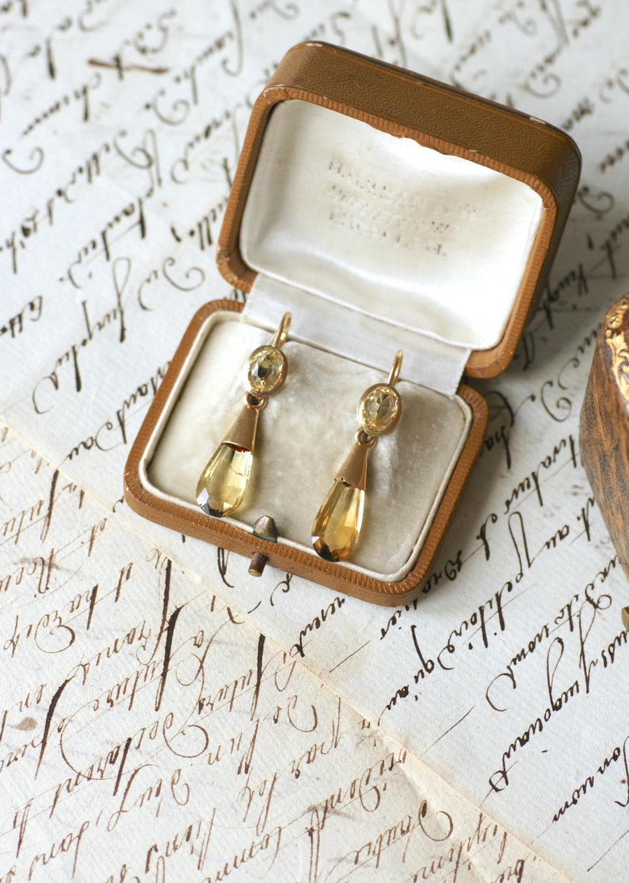 Earrings Citrine Drop on Yellow Gold