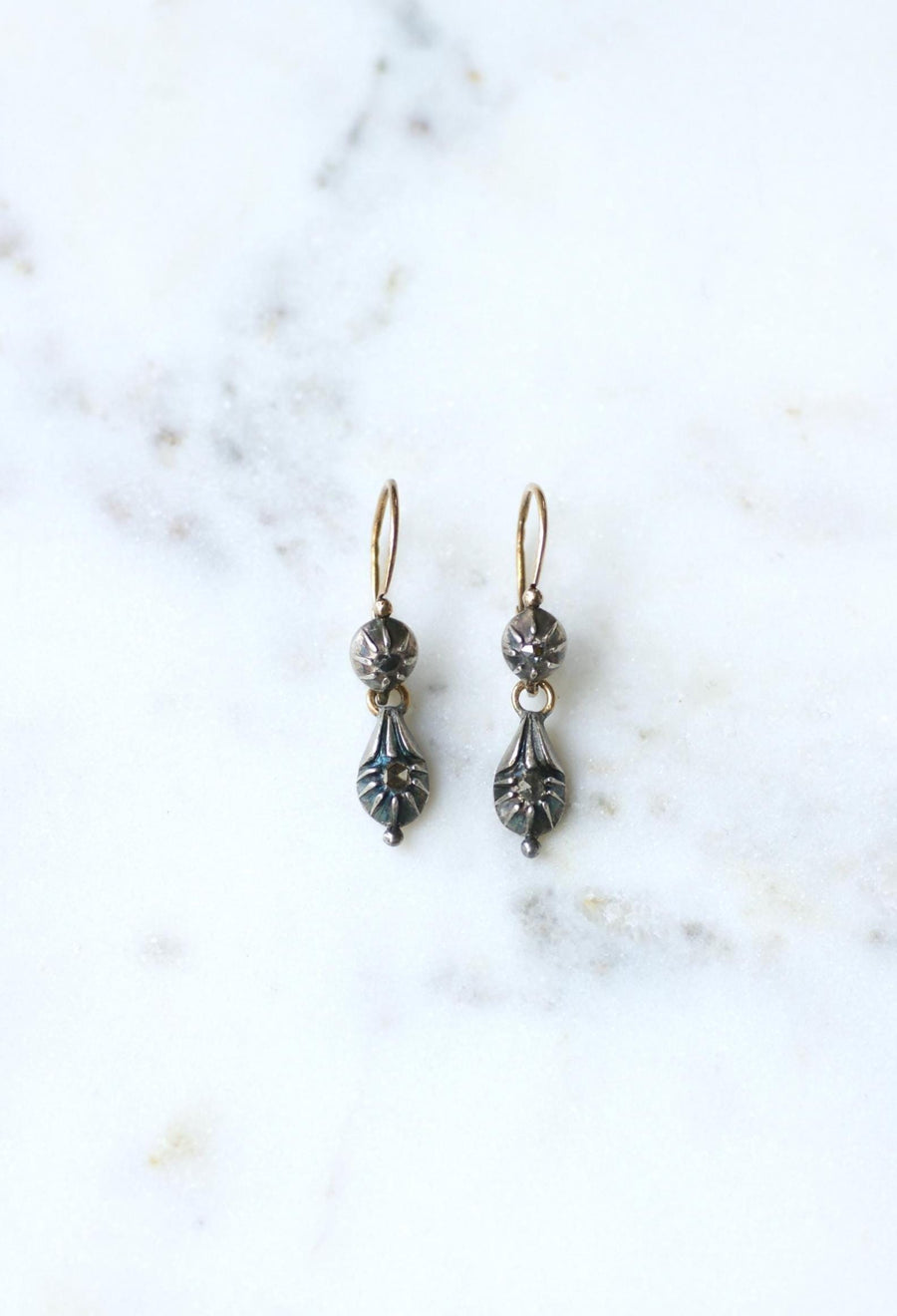 Antique Gold and Silver Diamond Dormeuse Earrings