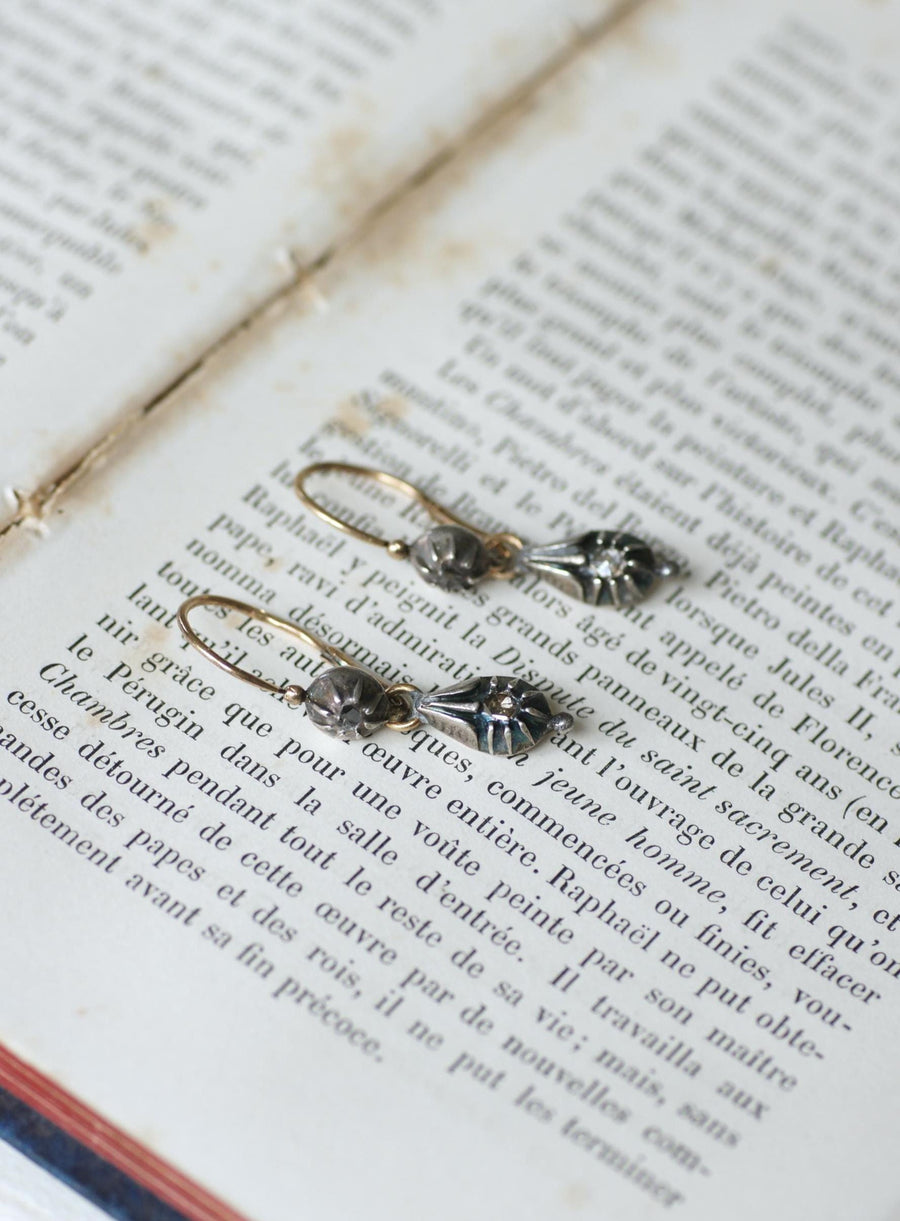 Antique Gold and Silver Diamond Dormeuse Earrings