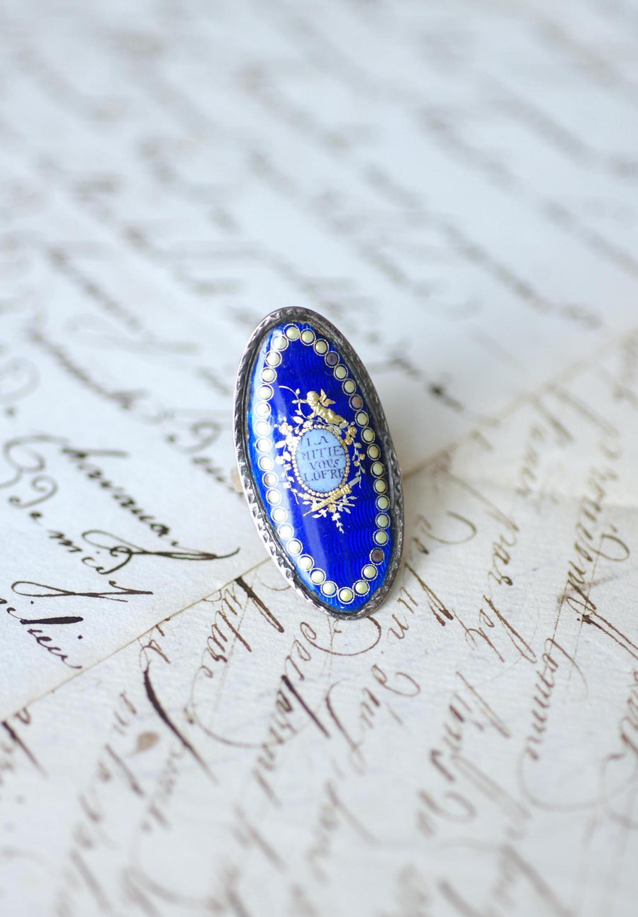 18th Century Sentimental Friendship Ring Gold and Silver Enamel