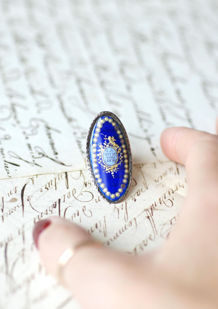 18th Century Sentimental Friendship Ring Gold and Silver Enamel