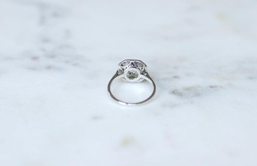Octagonal Art Deco Ring 0.60 Ct Diamonds on White Gold and Platinum