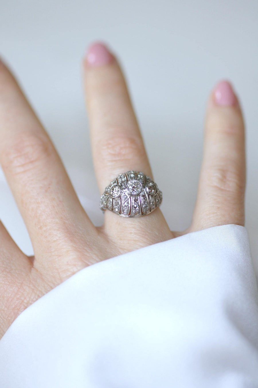 Art Deco Diamond Dome Ring 1.30 Cts on Platinum