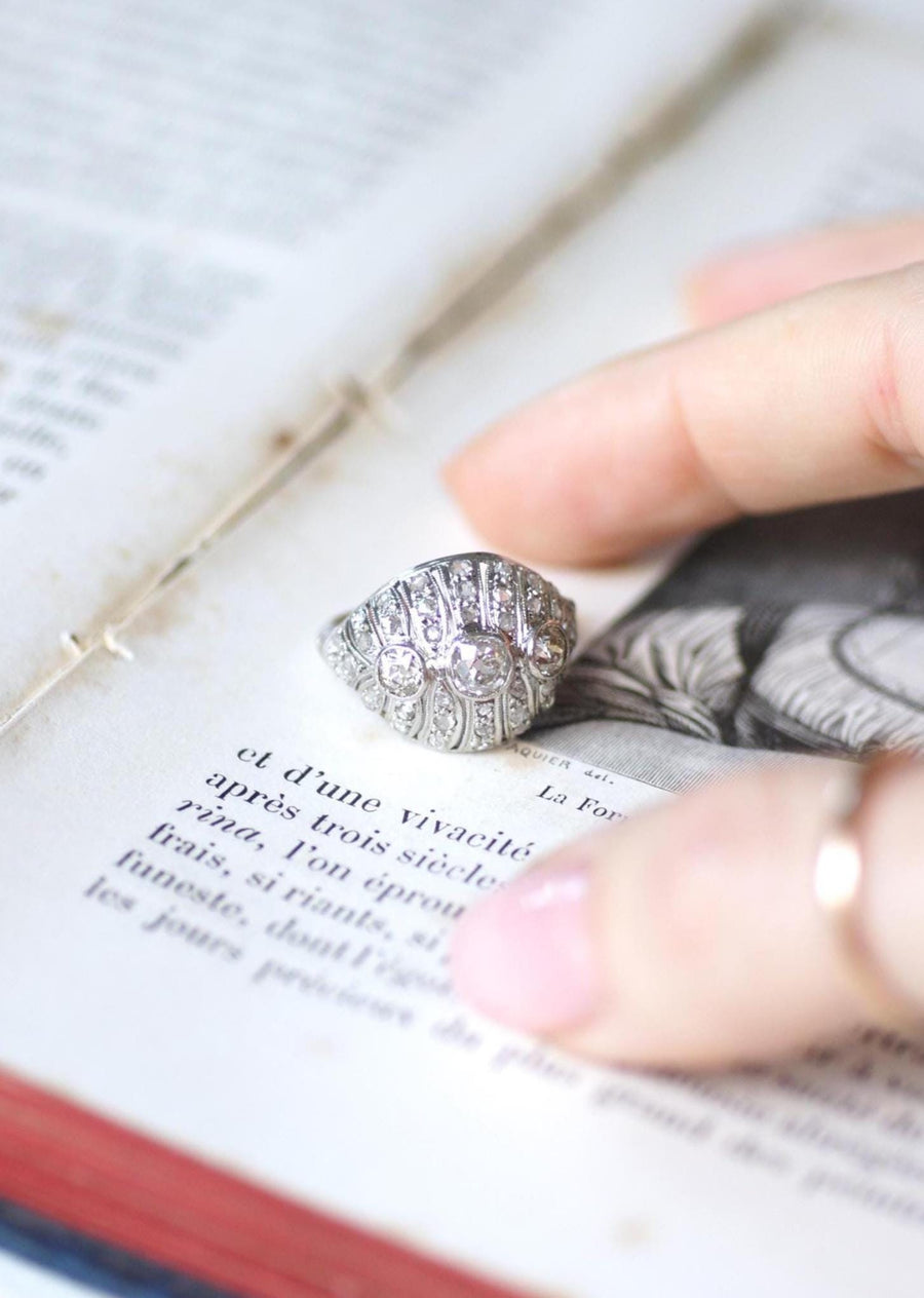 Art Deco Diamond Dome Ring 1.30 Cts on Platinum