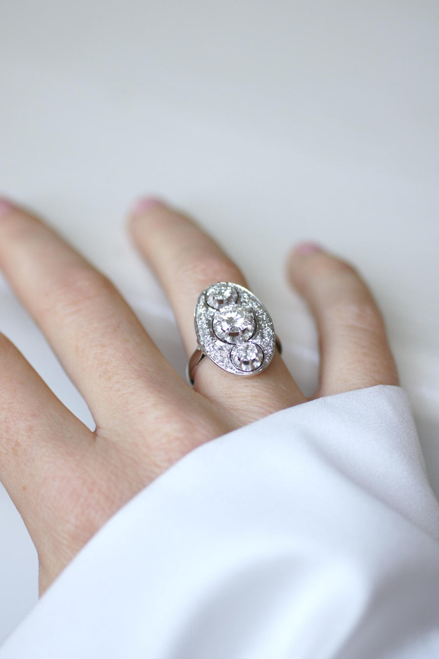 Oval Art Deco Diamond Ring 2.10 Cts Platinum & White Gold