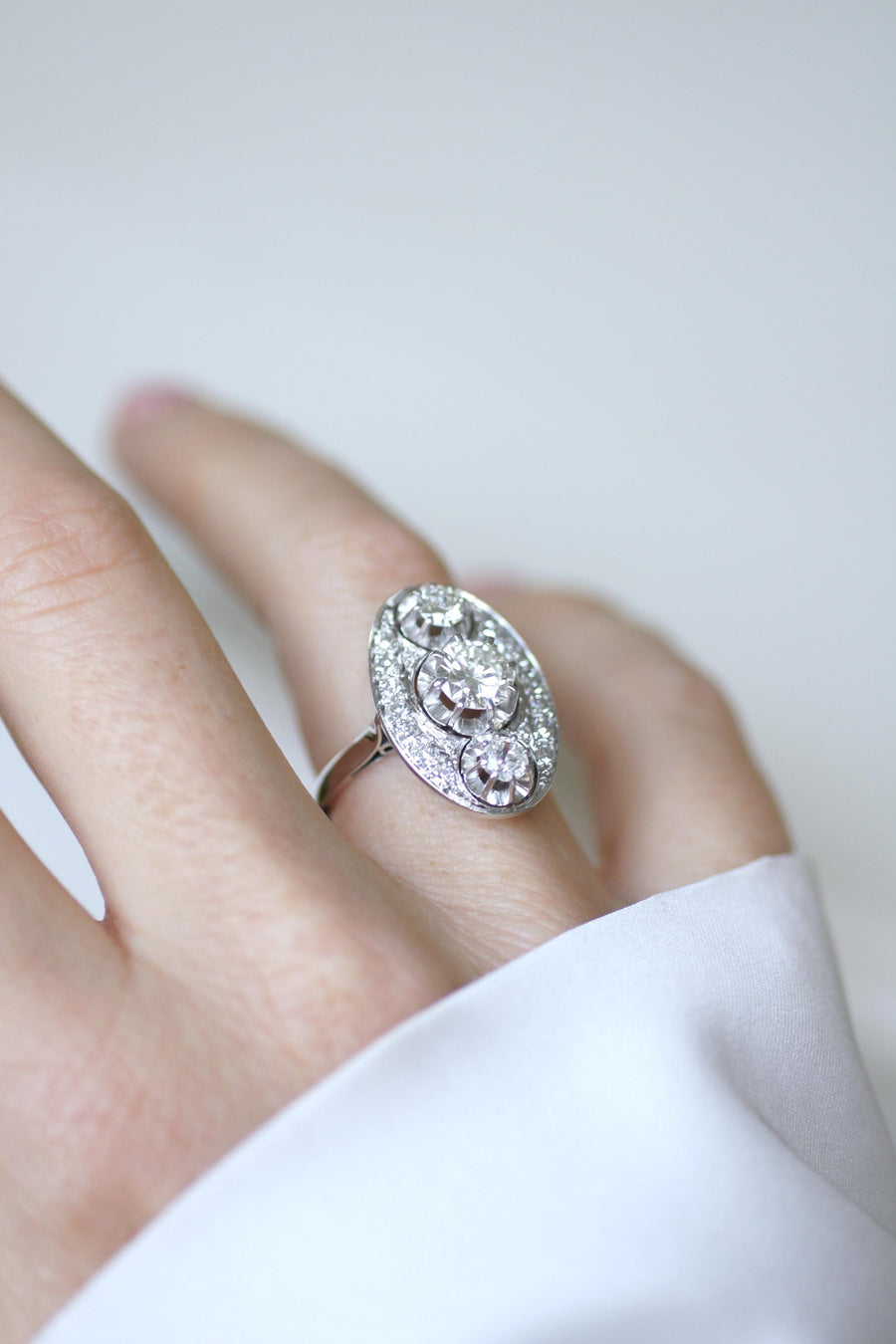 Oval Art Deco Diamond Ring 2.10 Cts Platinum & White Gold