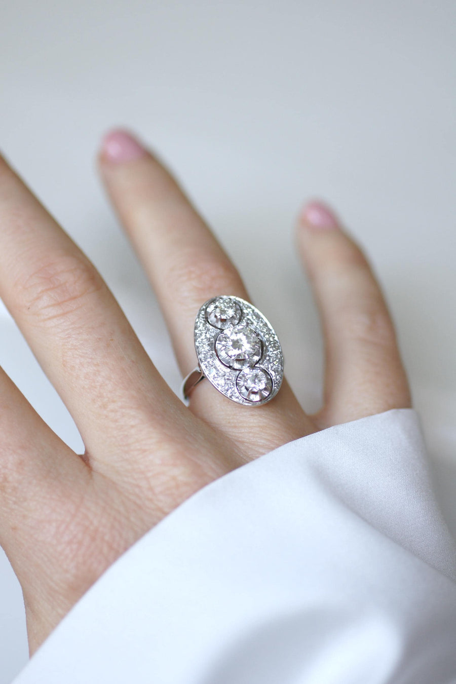 Oval Art Deco Diamond Ring 2.10 Cts Platinum & White Gold