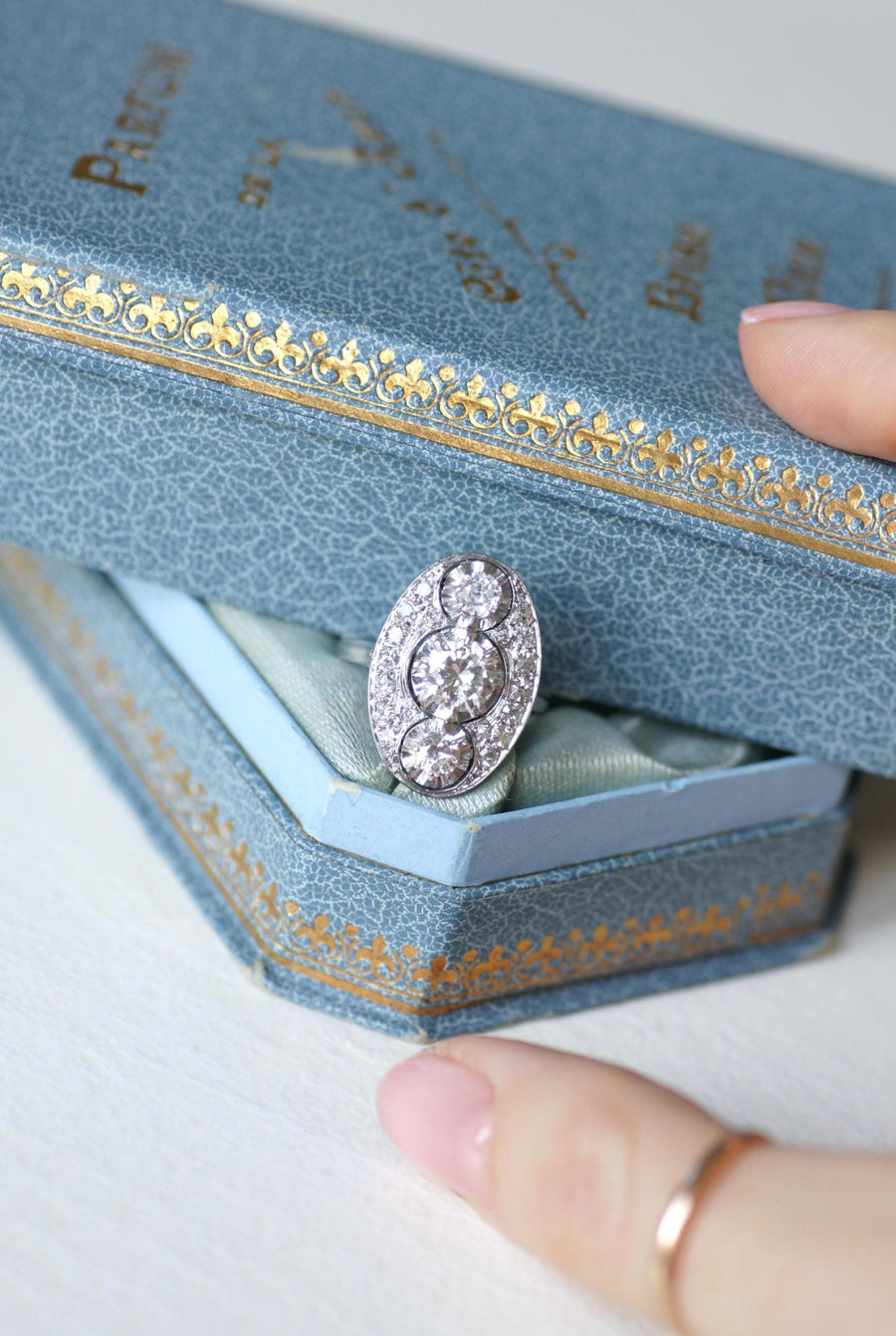 Oval Art Deco Diamond Ring 2.10 Cts Platinum & White Gold