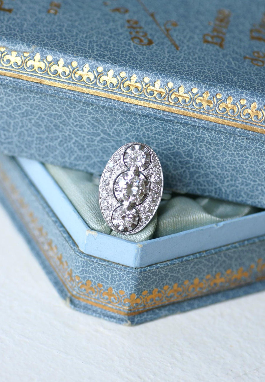 Oval Art Deco Diamond Ring 2.10 Cts Platinum & White Gold